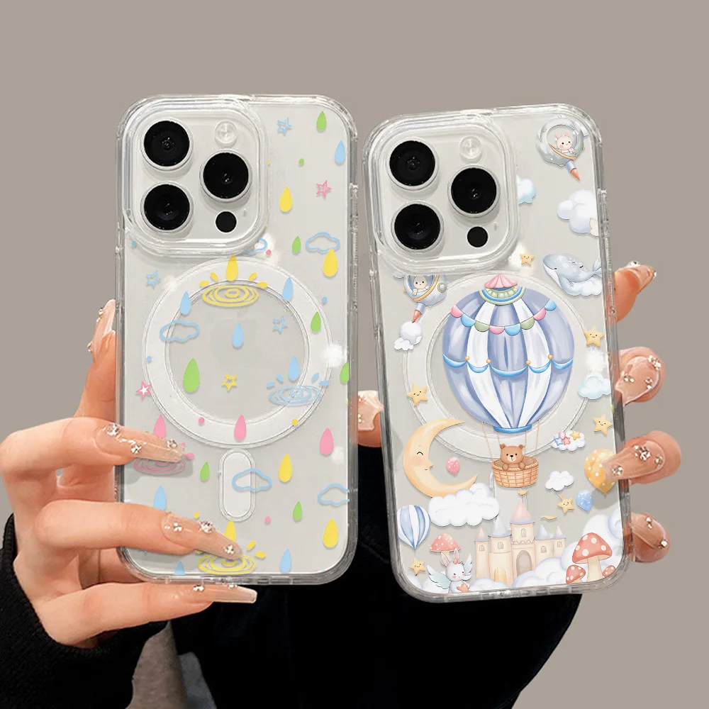 Soft Silicone Clear Case For Samsung Galaxy A17 A16 A07 A06 A57 A37 A56 A26 Case S26 Ultra S25 FE S24 S23 Cartoon Magnetic Cover