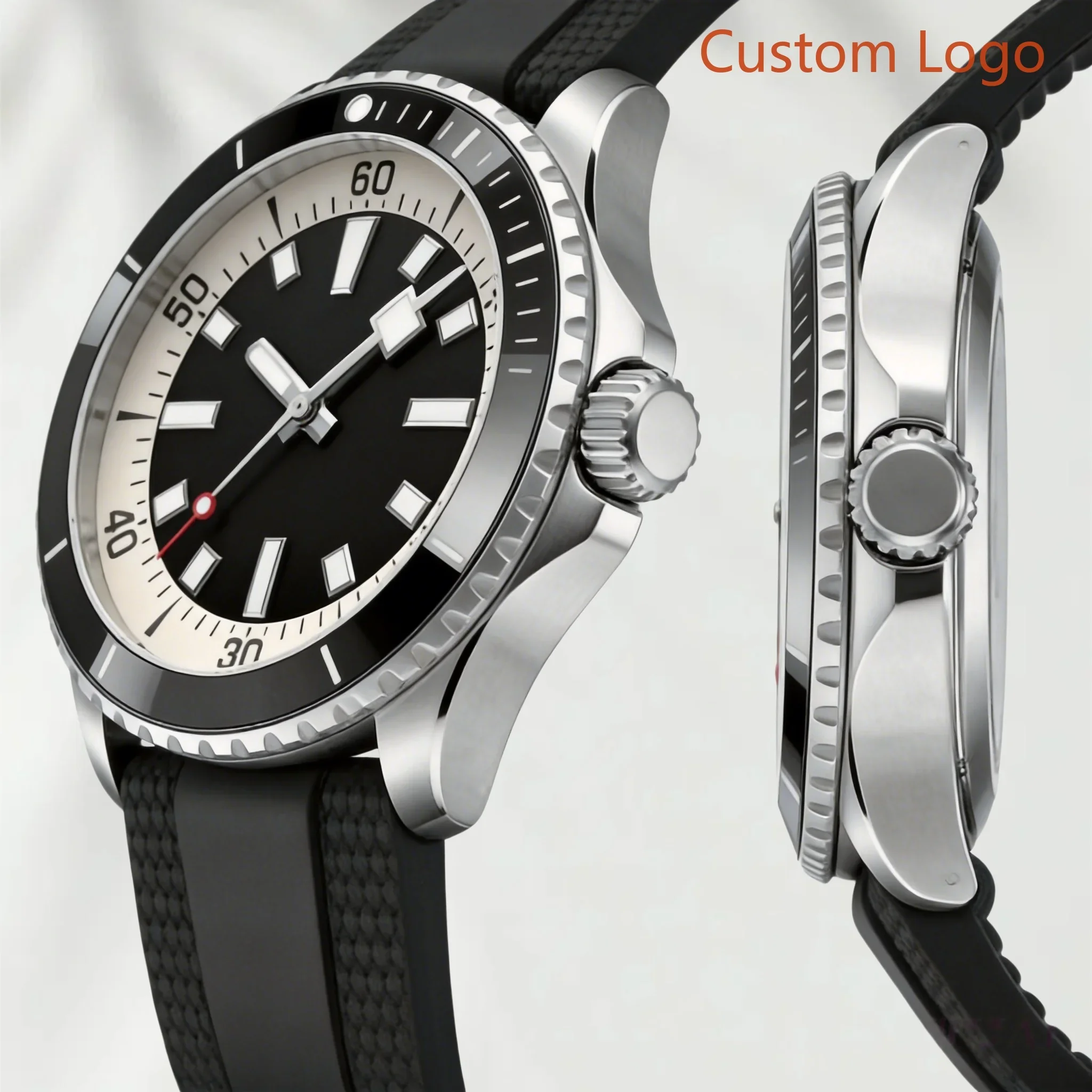 Reloj de Buceo Impermeable para Hombre de 46 mm, Bisel de Cerámica, Correa de Goma, Luminoso, Deportivo, Automático, Relojes Personalizados