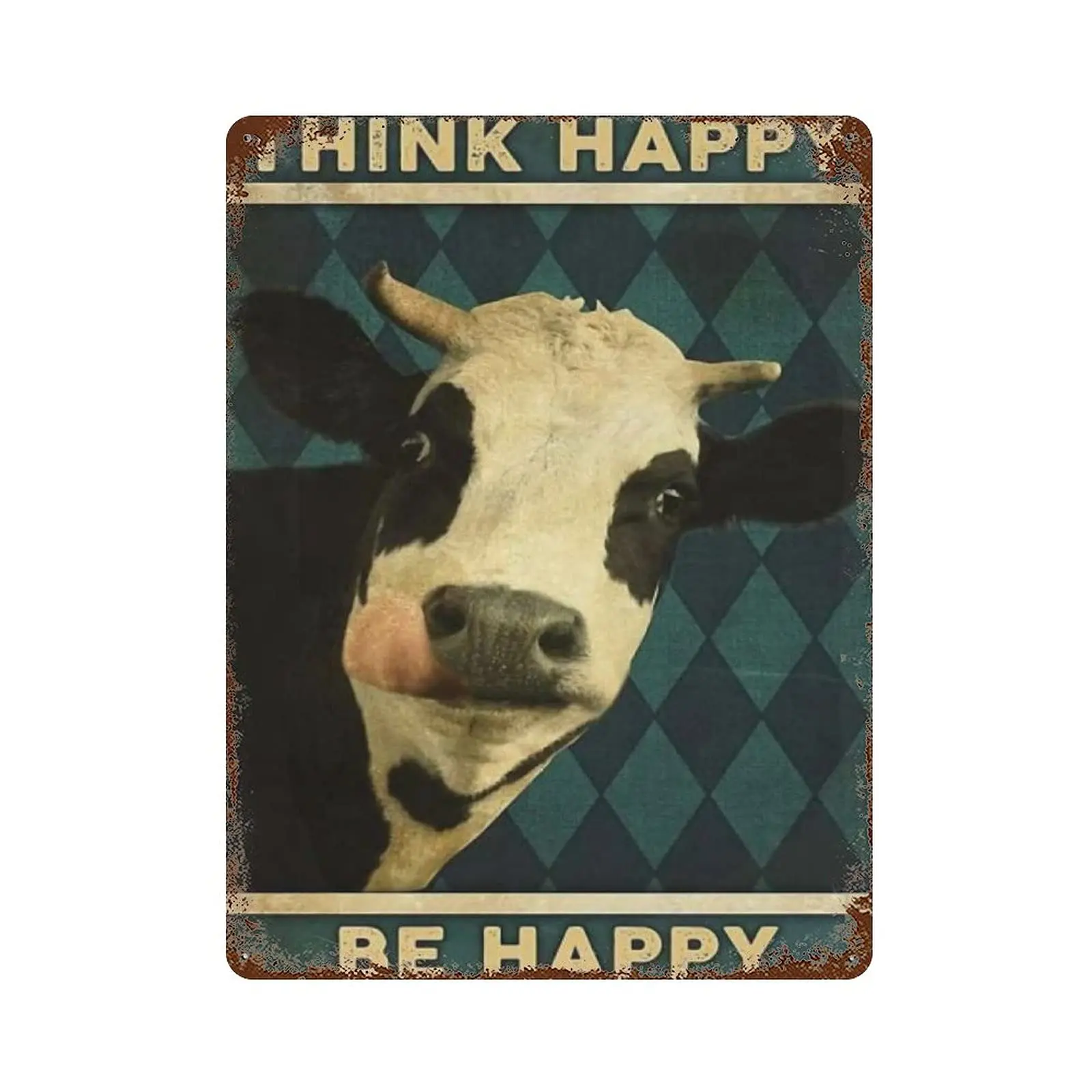 Metal tin Sign,Retro Style, Novelty Poster,Iron Painting,Be Happy Think Happy Tin Sign Gift for Anniversary,Mother's Day, Fa