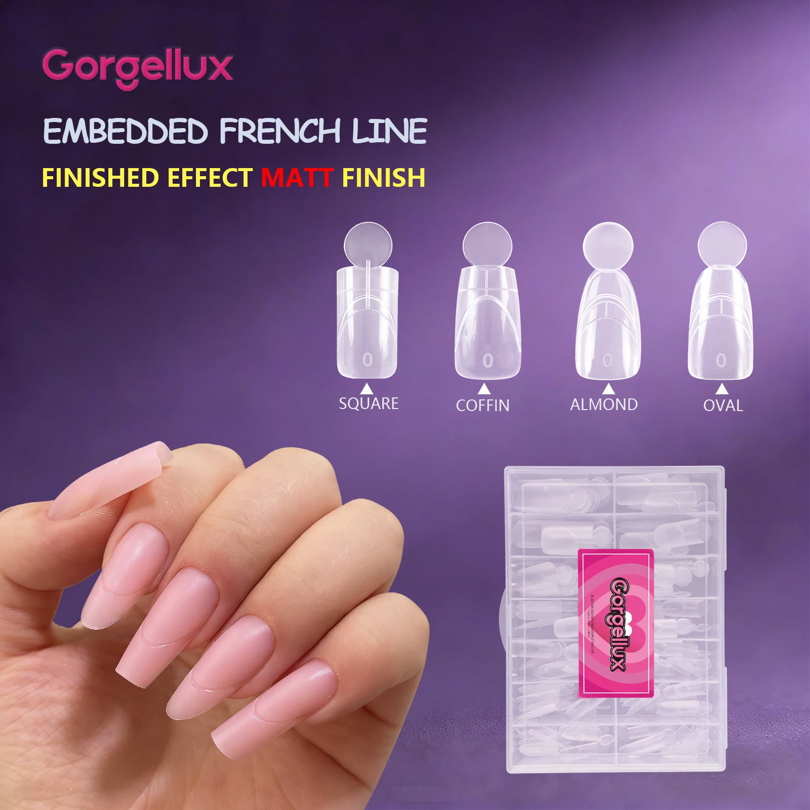

Gorgellux 14 Sizes Matte French Line Dual Nail Forms for Perfect Smile Line DIY Manicure Kit Coffin Almond Oval Square 140PCS