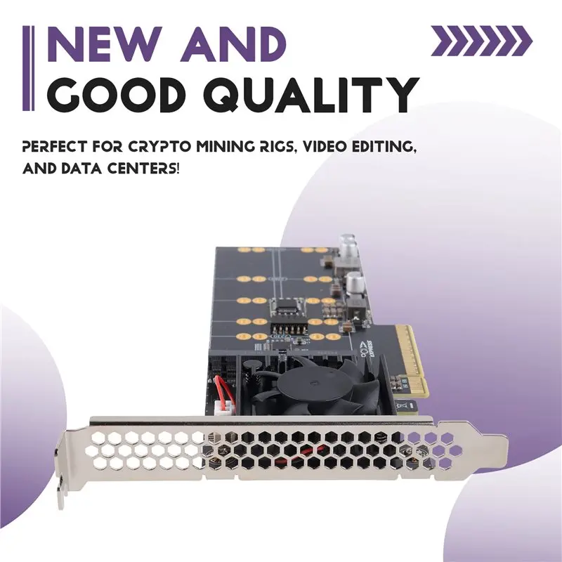AT82-Pcie 3.0 X8 To M.2 Nvme SSD Expansion Card Quad 4-Bay With Cooling Fan PLX8747 Chip, Split-Free, With Compatible Module