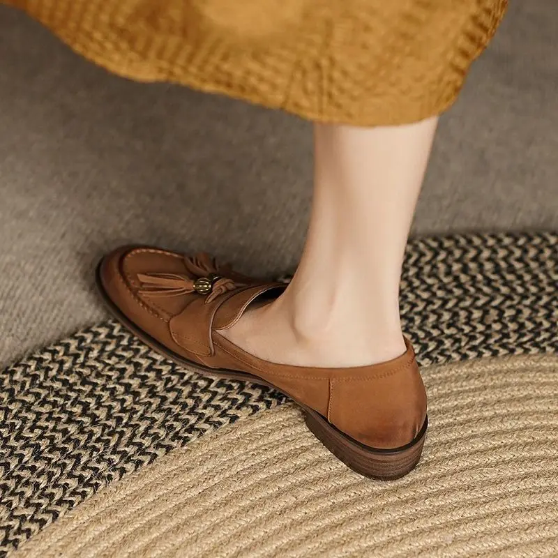 etro Style Women Flats Spring Autumn Slip On Sheepskin Real Leather Vintage Flat Shoes Round Toe Basic Loafers With Flat Heel R