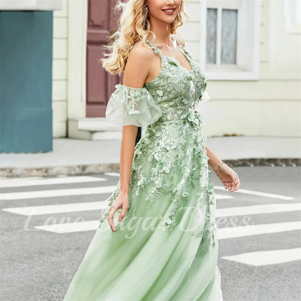 Robe de soirée en tulle ligne A pour femmes, appliques en dentelle, longue robe de Rh, col en V, fête formelle, robes de soirée