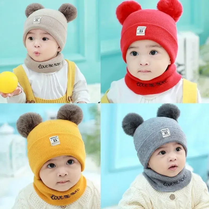 Baby Hat Spring and Autumn 0-3-6-12 Months Male and Female Baby Hats Winter Warm Knitted Children\'s Hat Neck Combination Set