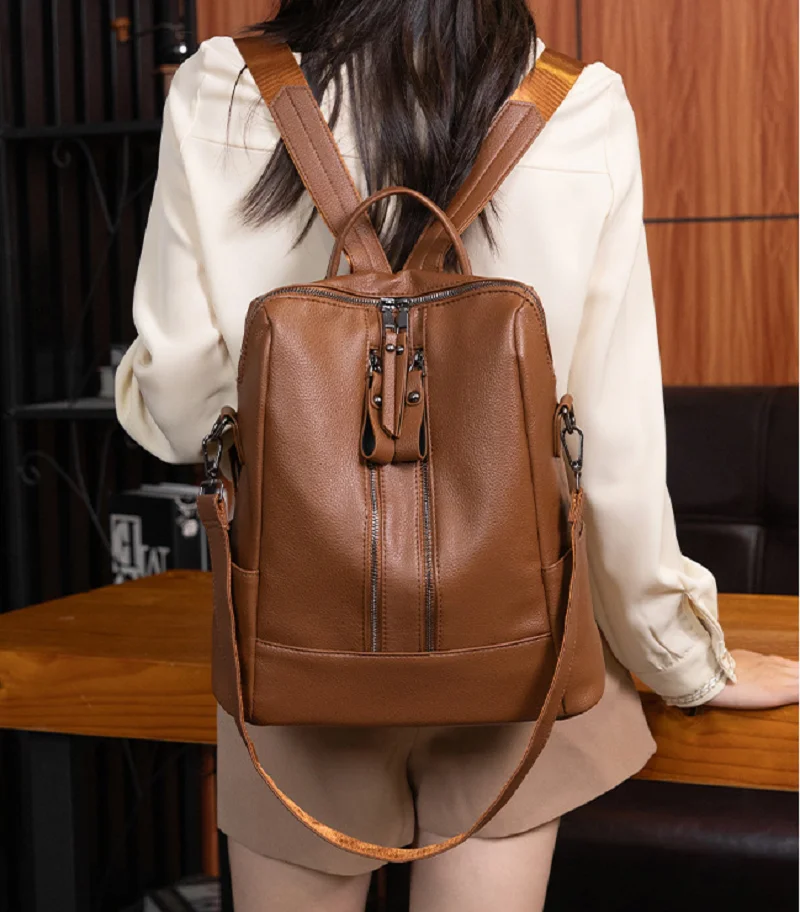 

Высококачественные кожаные дорожные рюкзаки большой вместимости 2026 года, женские модные винтажные сумки через плечо с двойной молнией, сумки-тоут, школьные ранцы