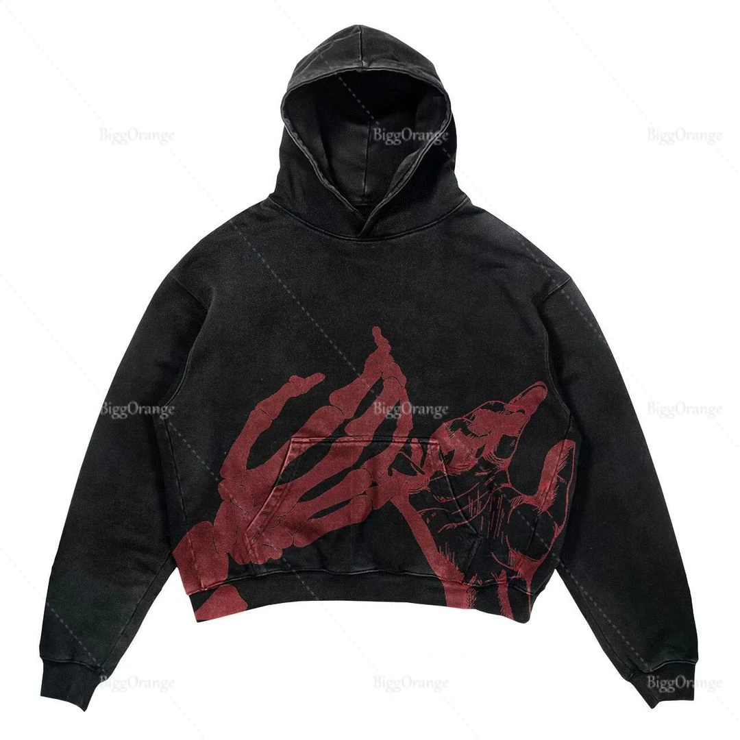 2022 high street style sweater hoodie red bloody hand print hoodie new men's and women's top punk print