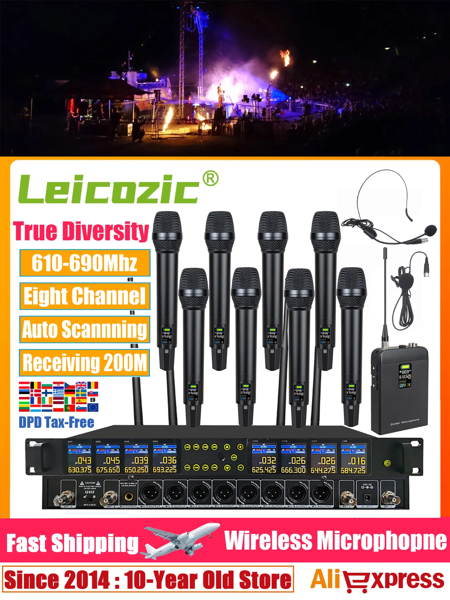 Leicozic 8-kanaals True Diveristy Professionele draadloze microfoon Type-C Opladen Goed geluid Laag geluidsniveau voor podiumoptredens - afbeelding 2