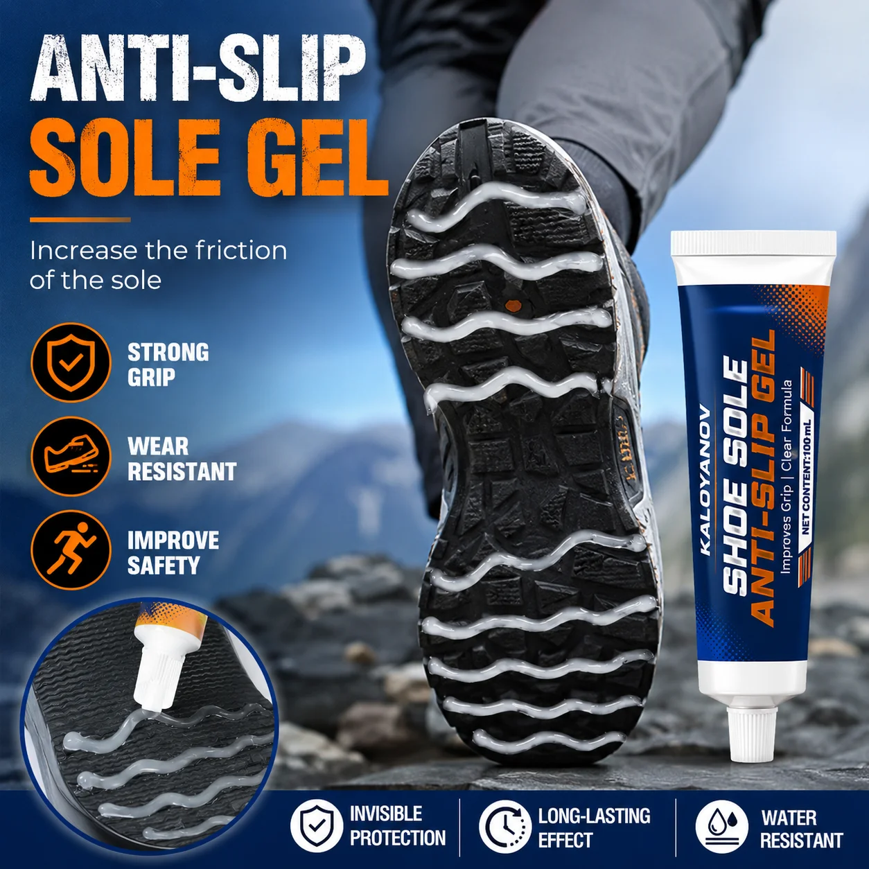 Invisible Anti-Slip Shoe Sole Gel 100ml Clear Non-Slip Traction Grip Enhancer Protector Adhesive for Sneakers Boots High Heels