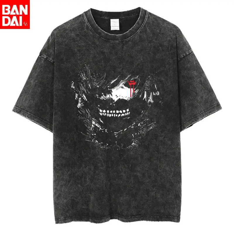 

Винтажная футболка с эффектом потертости Tokyo Ghoul Kaneki Ken Centipede Kagune, мужская, в стиле Harajuku Gothic Streetwear, оверсайз, с коротким рукавом