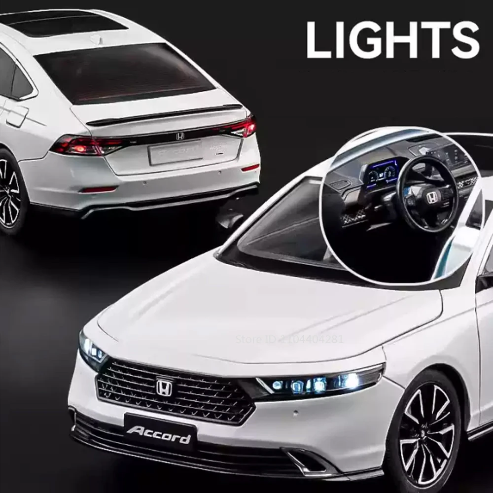 1:18 HONDA Accord Alloy Miniature Model Diecast Toy Door Opened Sound Light Pull Back Front Wheel Steering Classic Birthday Gift