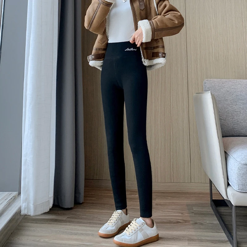 الشتاء رشاقته الحرارية طماق النساء مريحة عالية الخصر مرونة بناطيل تدفئة امرأة صوف مبطن المخملية إبقاء بناطيل تدفئة #6