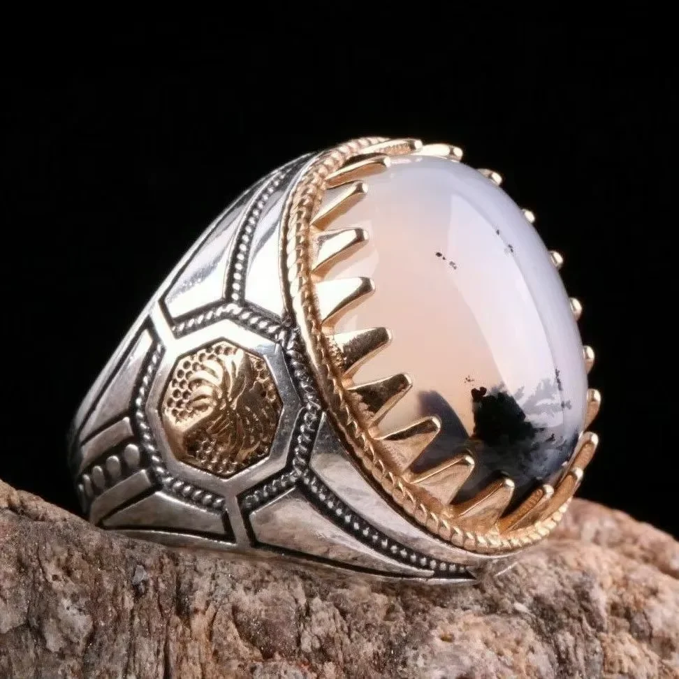 2022 New Inlaid Yellow Amber Crystal Men\'s Luxury Ring Personality Retro Personality Ring To Attend The Banquet Party Jewelry