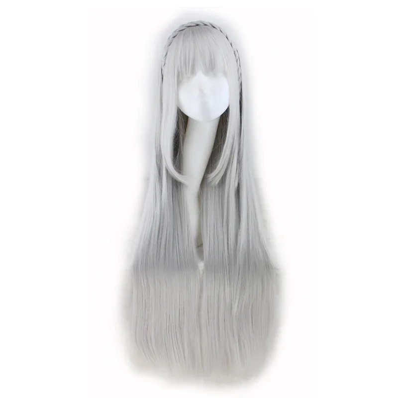 QQXCAIW Sliver Abu-abu 100 Cm Panjang Lurus Cosplay Sintetis Wig Rambut