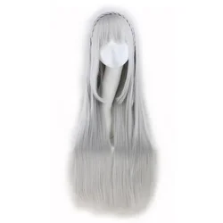 QQXCAIW Long Straight Cosplay Sliver Gray 100 Cm Synthetic Hair Wigs