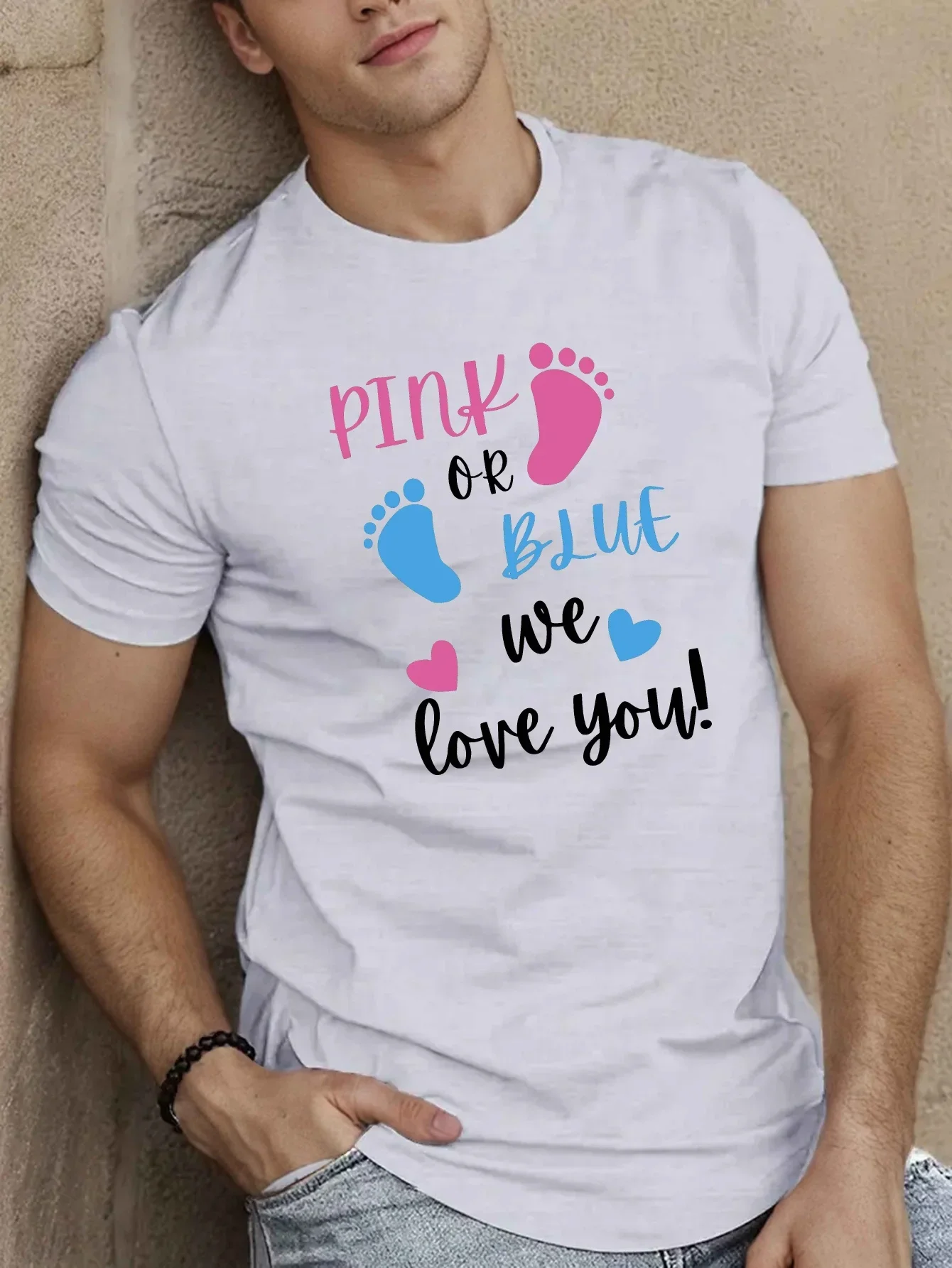 Gender Reveal Baby Footprint Print Cotton T-Shirt Men and Women Pregnancy Announcement Party Casual 2026 Summer new Tees