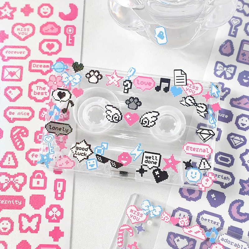Korea Ins Cute Pixel Dialog Series Decorative Sticker Hand Account Idol Card DIY Material Sticker Personalized Kawaii Stationery