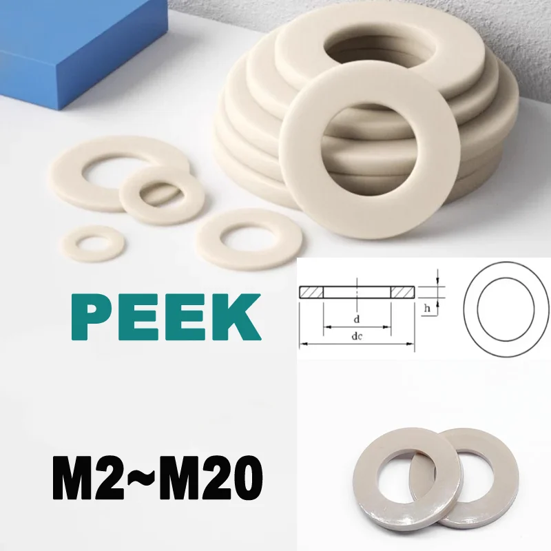 

PEEK Flat Washer Plain Gasket M2 M2.5 M3 M3.5 M4 M5 M6 M8 M10 M12 M14 DIN125 High-strength High-temperature Resistant 1/2/5pcs