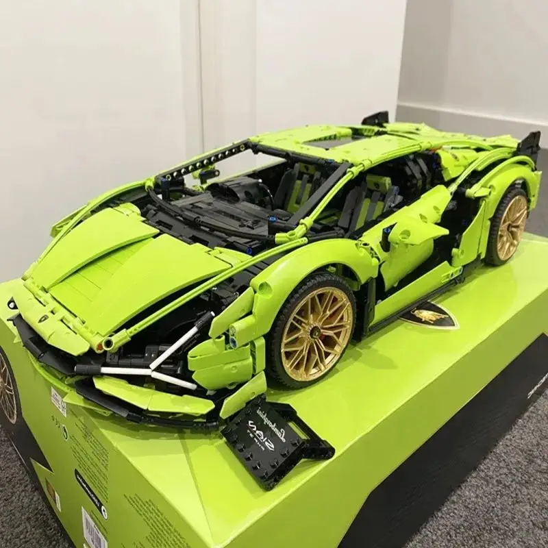 Technical Super Speed Green Lamborghinis Sports Car Model Building Blocks Famous Vehicle Assemble Bricks Kid Toys for Adult Gift