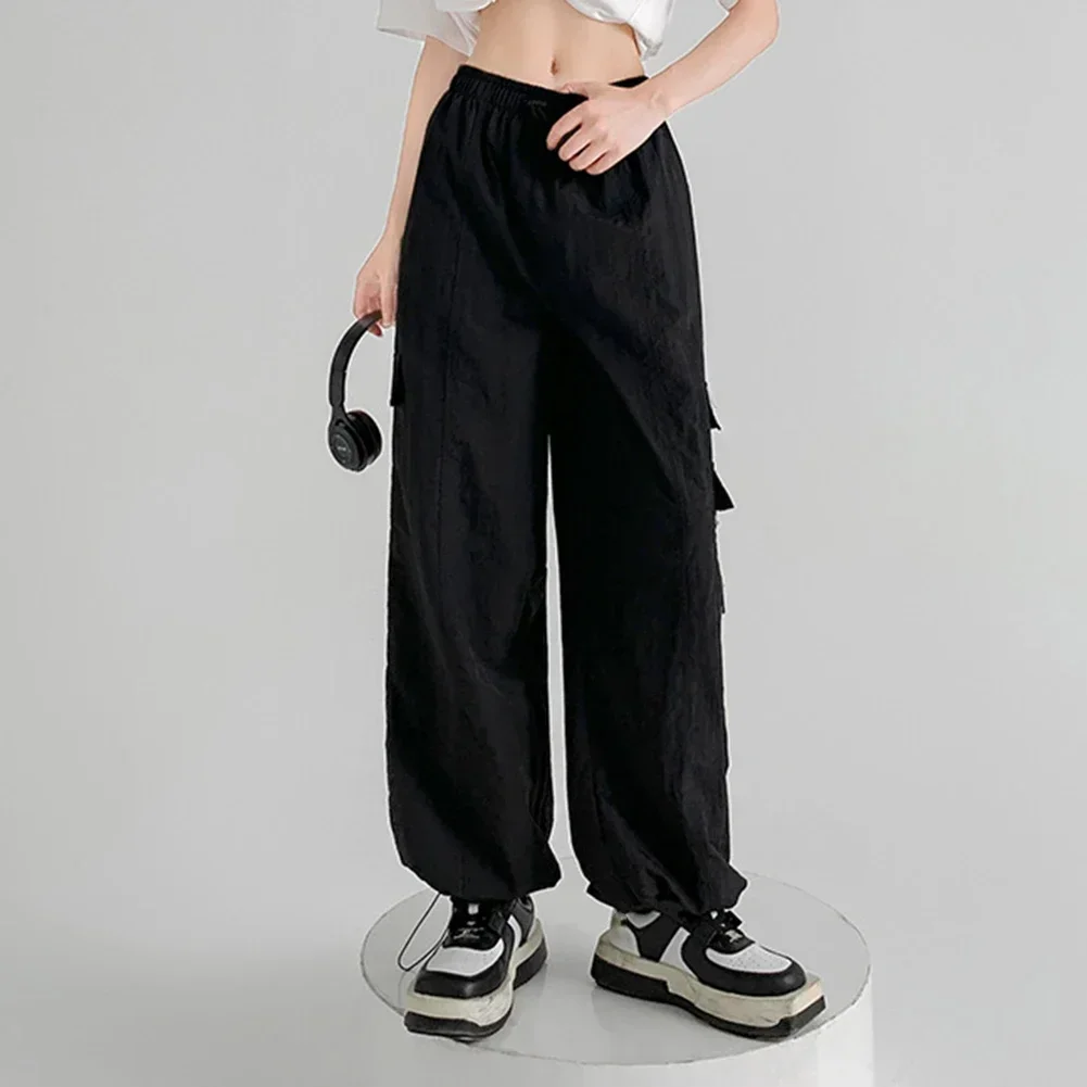 Pantaloni da donna glamour neri Pantaloni casual streetwear a gamba larga Pantaloni Nuovo di zecca Design alla moda Microelasticità