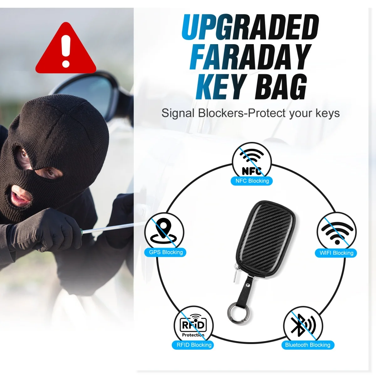 T-carbon Carbon Fiber Car Key Wallet Universal Key Fob Bag Protect From EMF, RFID, Car RFID Signal Blocking Key Fob Protector
