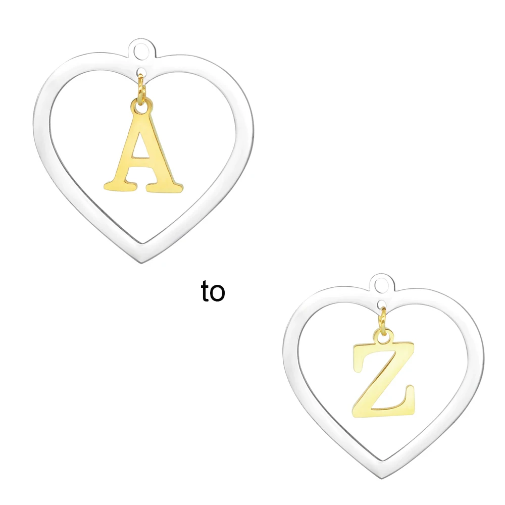 

26pcs/Lot Two Tone Stainless Steel DIY Heart Initial Name Pendants Charms Whole 26 Letters A-Z for Jewelry Making