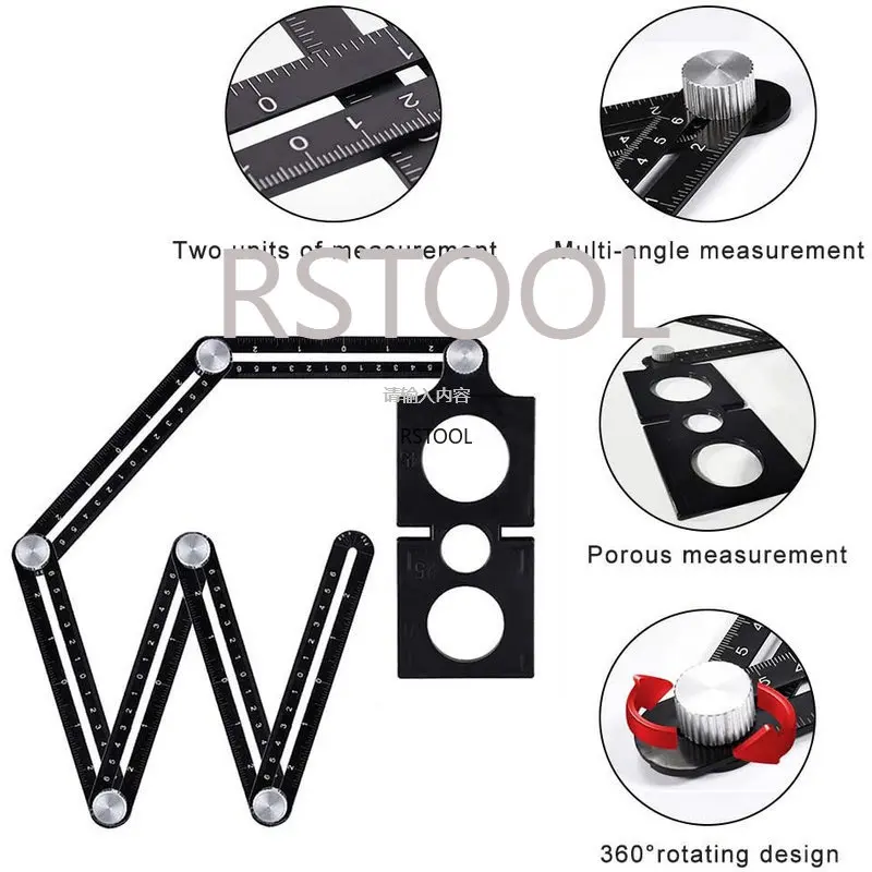 6-fold Aluminium Alloy Angle Finder Measuring Ruler Perforated Mold template tool locator drill guide tile hole