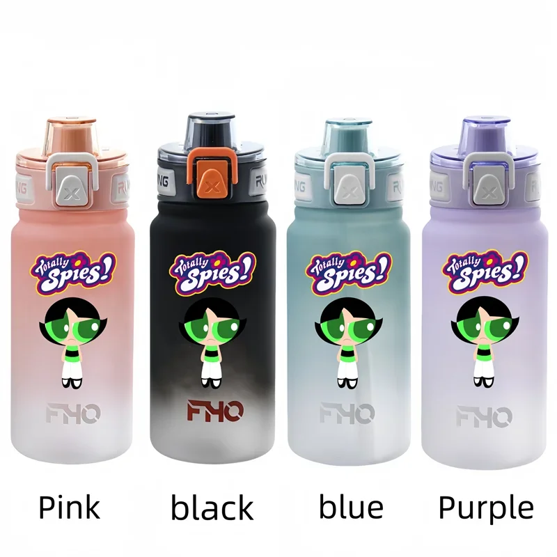 The Powerpuff Girls 750ml Plastic Anti-drip Water Bottle for Fitness and Sports Drinking  Large Capacity   Children Students