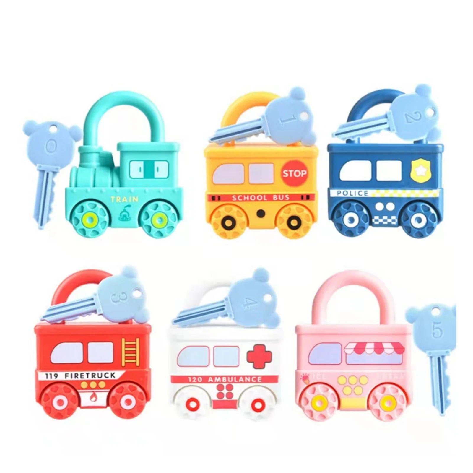 Cartoon Vehicle Lock Matching Toys For Baby Education Learning Unlocking Skills