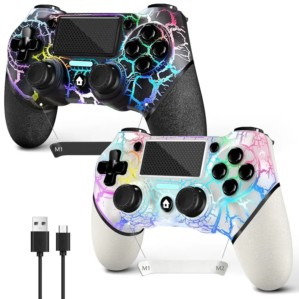 Dual Pack Wireless Controllers with Customizable Back Buttons, RGB Lighting, and Vibration for PS4/Pro/Slim/PC, 3.5mm Audio Jack