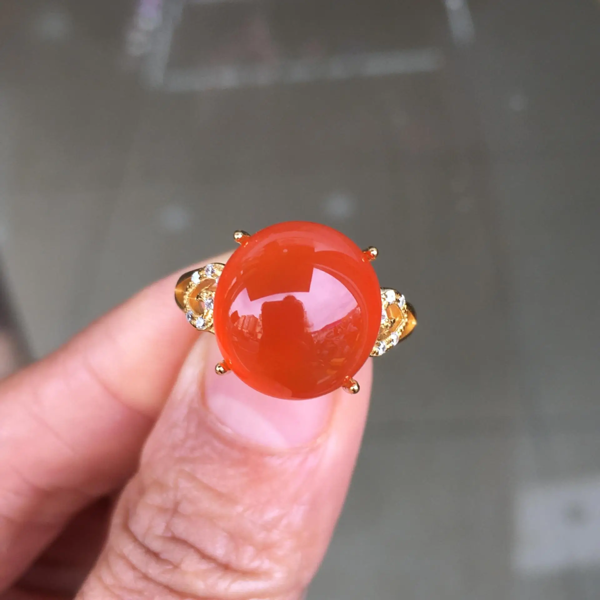 Fine Ice Red Agate Ring, Ice Translucent Flawless S925 Silver Setting 11x12mm Adjustable, Elegant Gemstone Jewelry Gift