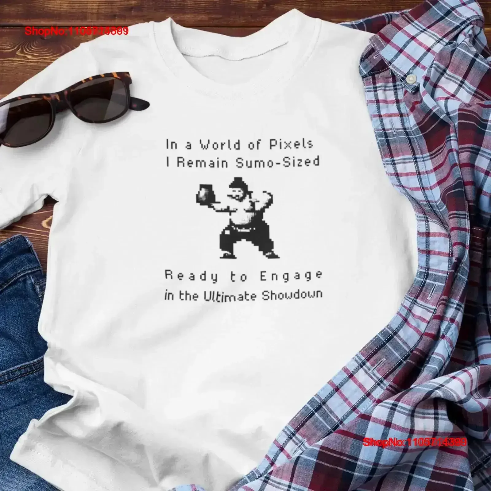 Funny Japanese Street T Shirt Otaku Geek Artful Pixelated Pixel Style Art Dot Sumo Wrestler Y2k Retro vintage Washed Slightly