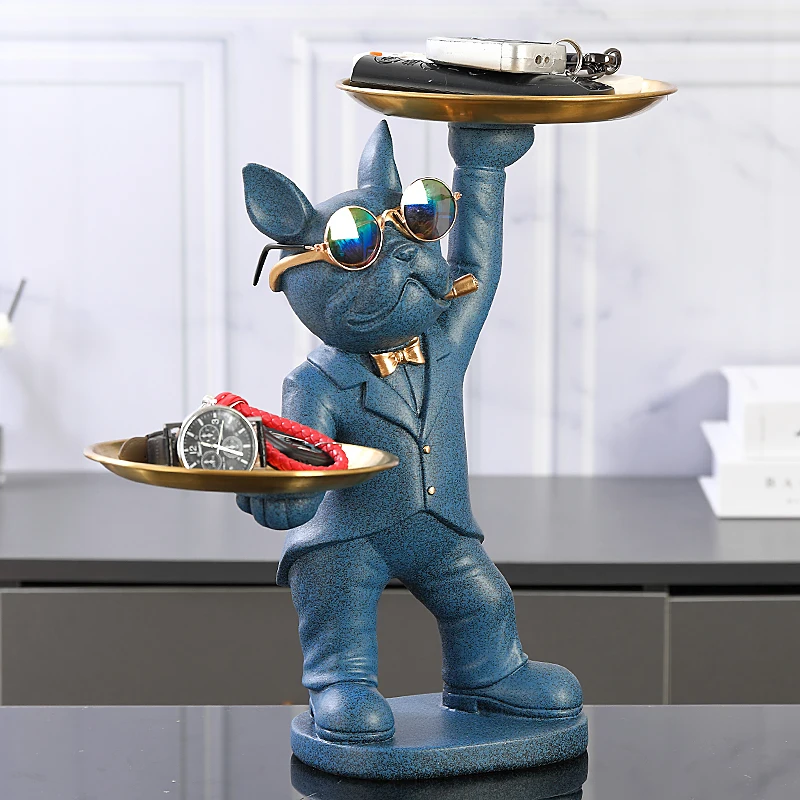 Decor Resin Sculpture French Bulldog Butler with Tray Nordic Decor Sculpture for Live Room Statue for Decor Gay Figurine