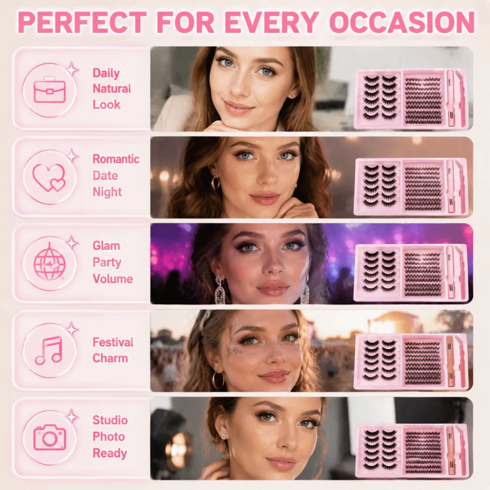 Dense Volume Cluster Lash Extension Kit Comfortable Material Firmly In Place Individual Segment Lashes Simple To Apply
