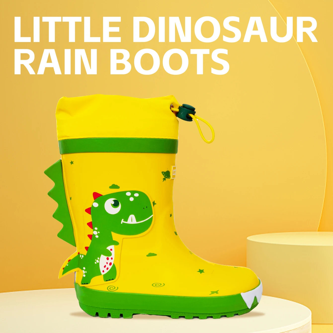 Kids\' Outdoor Cute Cartoon Rubber Rain Boots with Drawstring Closure - Boys\' & Girls\' Waterproof Anti-slip Water Shoes