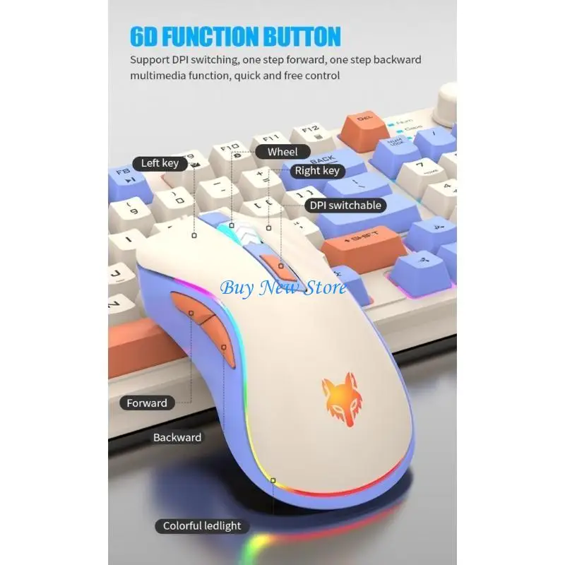 

20CE K820 USB Corded Gaming Keyboard and Mouse RGB Colorful Lighting 94 Keys Minimalist Layout Keypad 3 Color Keycaps