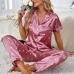 Pyjama Femme 2 piece set Women's Short Sleeve Pajamas Autumn Satin Silk Trousers Suit Pyjamas Set Pjs Mujer Pijama Sleepwear