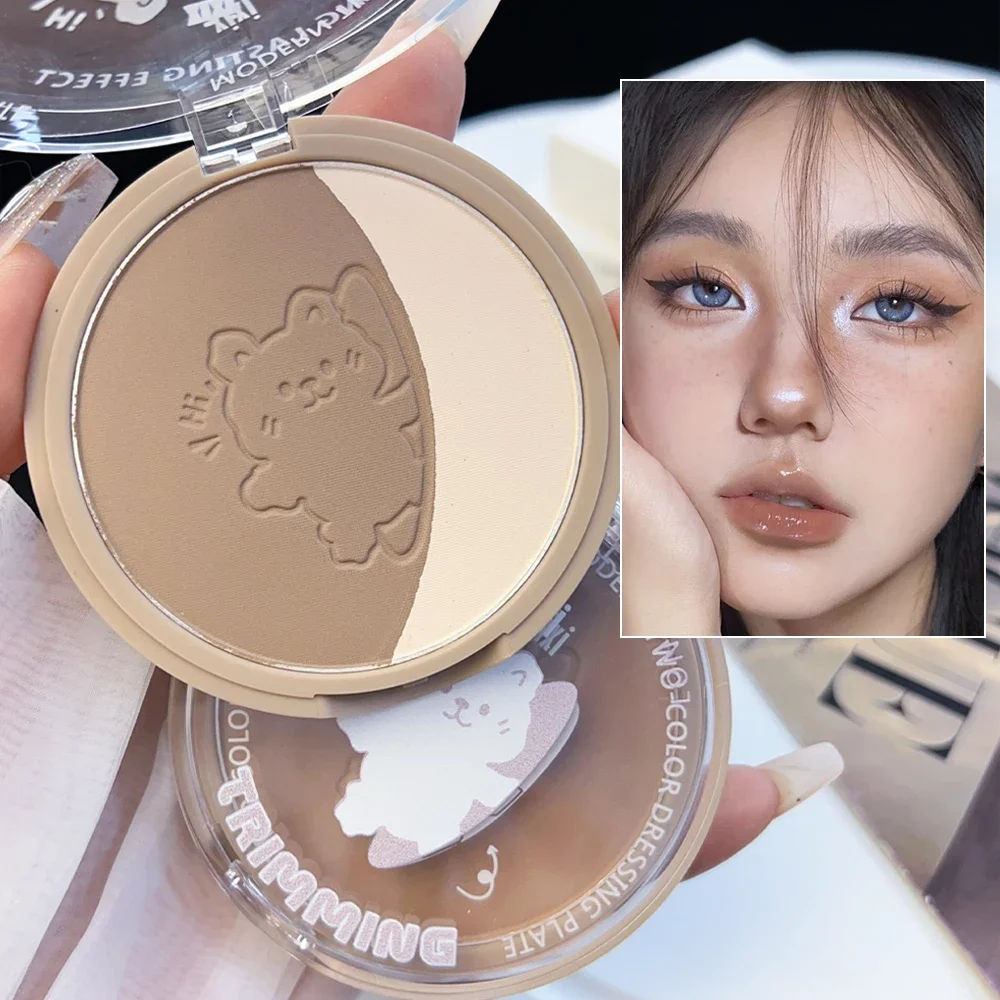 Dual-Color Face Contouring Palette Long Lasting Natural Bronzer Three-Dimensional Nose Shadow Repair Powder Concealer Cosmetics