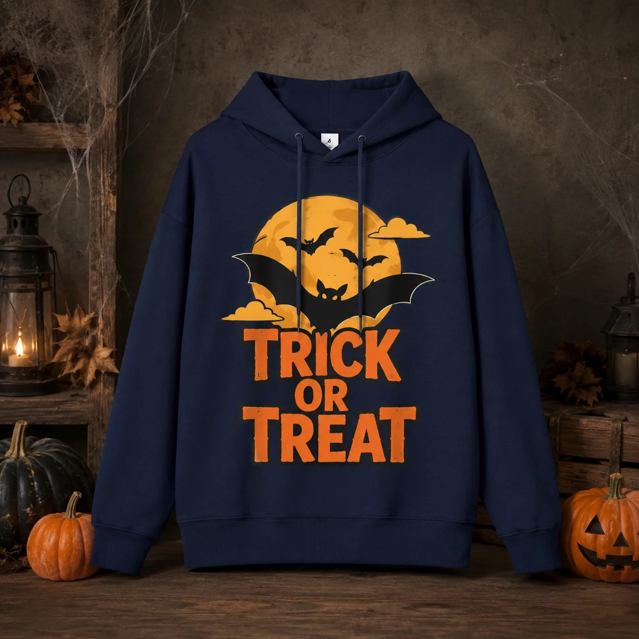Personalized Warm Hoodie Fashion Custom Halloween Bat Sweatshirt Full Moon Fall Spooky Party Pullover Autumn Holiday Sweater
