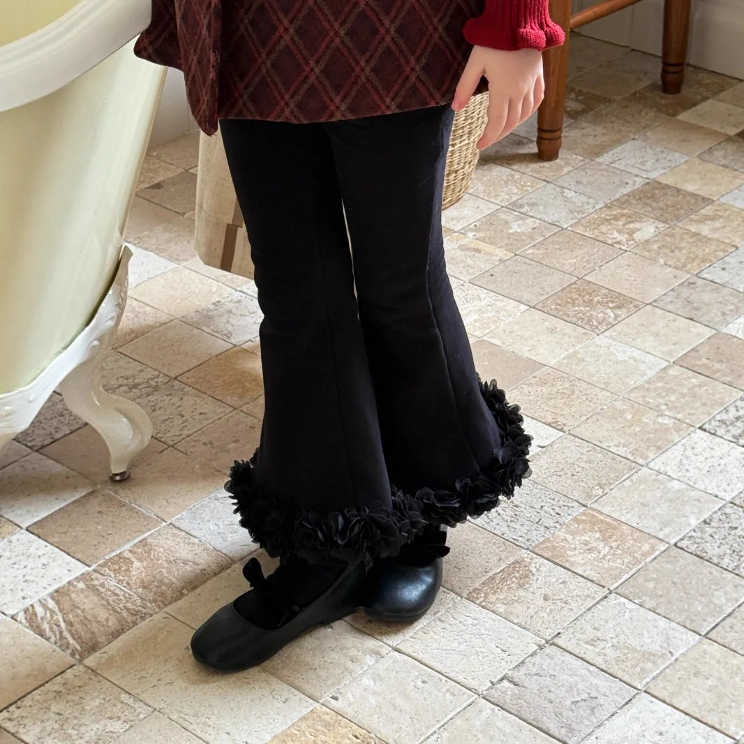 

UNITIM Toddler Girls Bell Bottom Pant Thicken Warm Kids Baby Girls Black Flared Pant New Winter Elastic Waist Infant Girls Pant