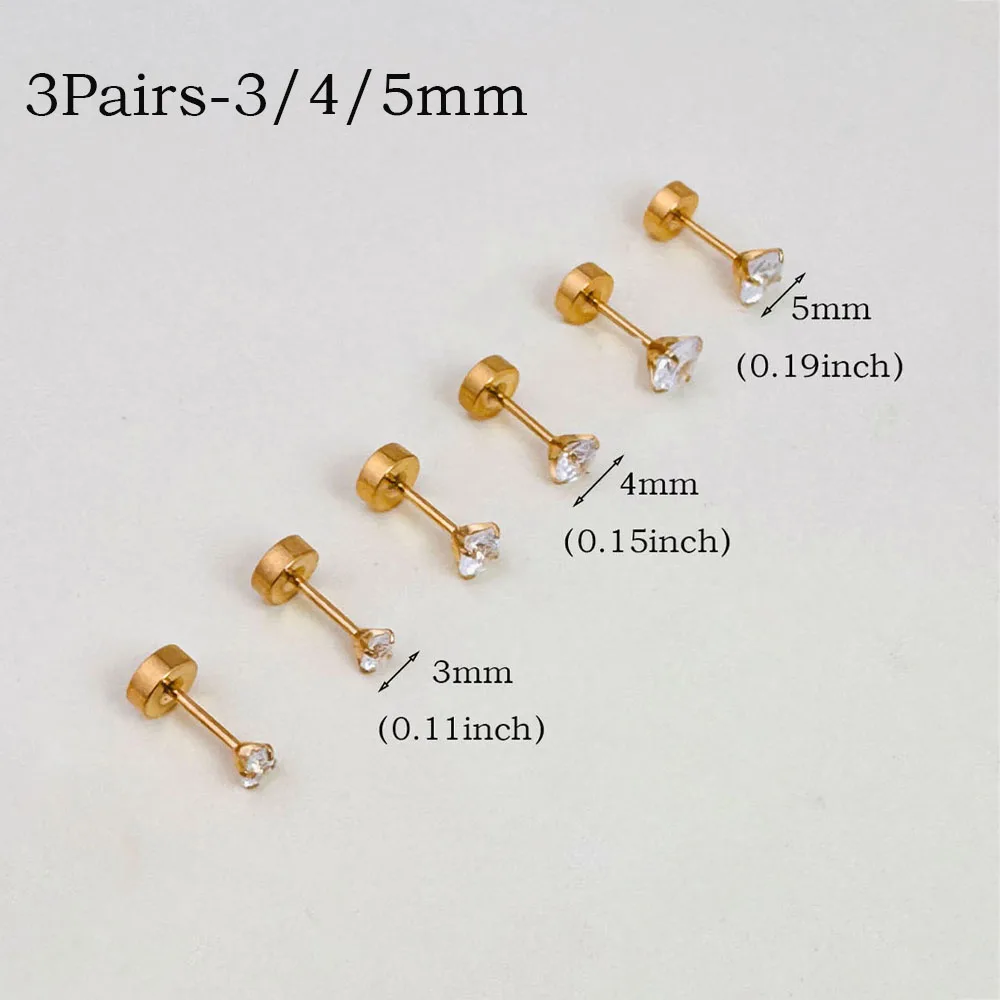 6Pairs Rvs Plat Schroef Studs Oorbellen Voor Vrouwen Mannen 4 Prong Tragus Kleine Ronde Clear Zirconia Oor sieraden