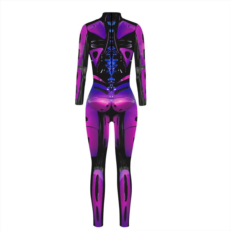 3D Digital Print Jumpsuit Robot Punk Armor Zentai Cosplay Costume Women\'s Cyberpunk Zipper Bodysuit Halloween Party