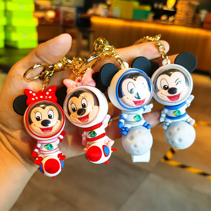 New Mickey Spacesuit Moon Dress Up Keychain Cute Minnie Ride Rocket Doll Keyring Fashion Bag Accessories Car Key Chain