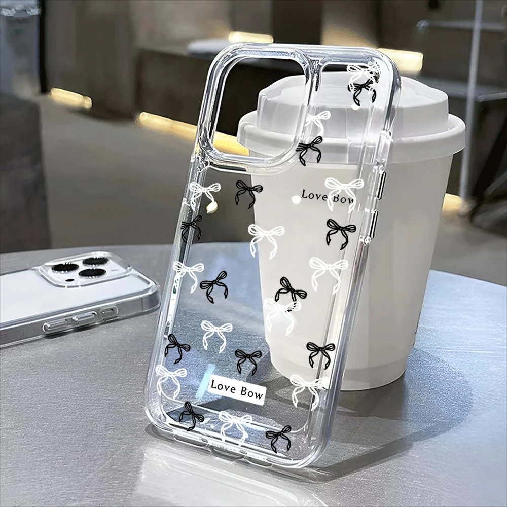 

Bow tie pattern transparent phone case,suitable for iPhone 16, 16Pro, 16Pro Max, 16Plus to 11, 12, 13, 14, 15 series