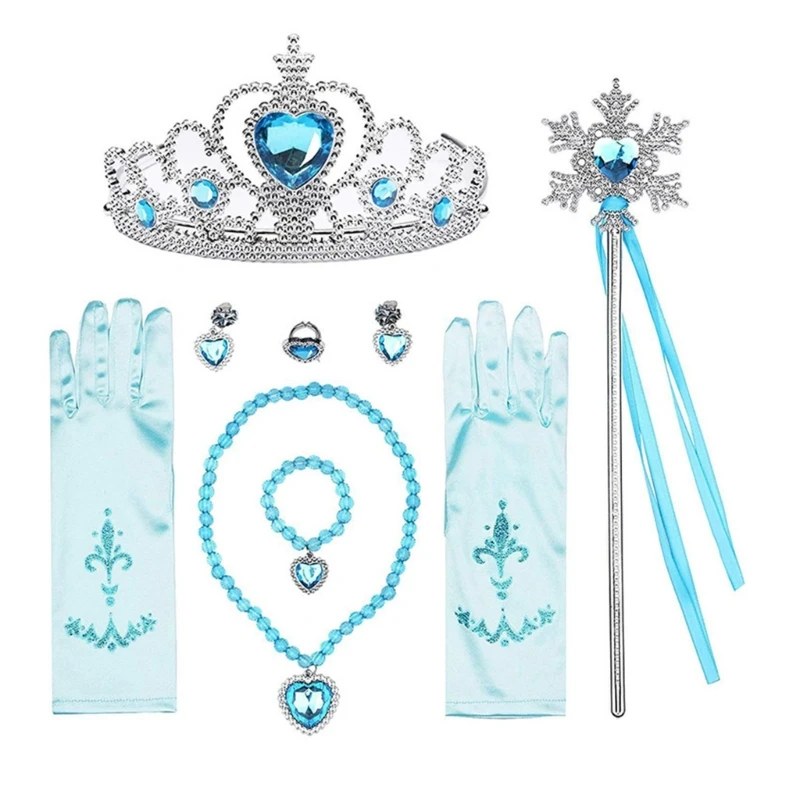 For Elsa Princess Accessories Gloves Wand Crown Jewelry Set Wig Necklace Braid for Princess Dress Clothing Cosplay Dress UP