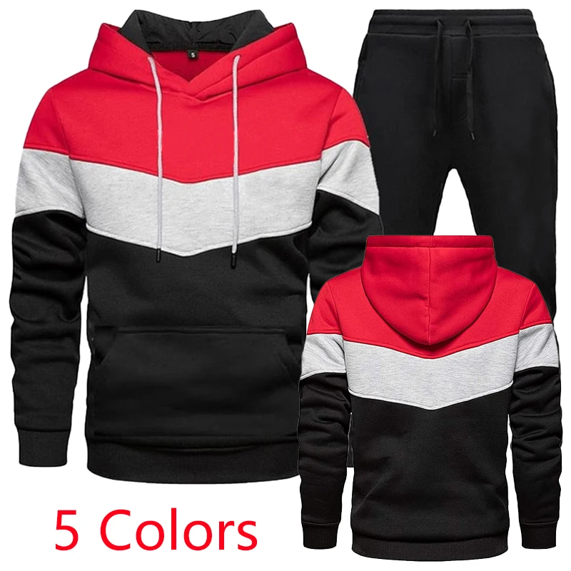 Fashionable autumn and winter hoodie jacket slim fit and warm pullover sports hoodie three color patchwork men\'s hoodie