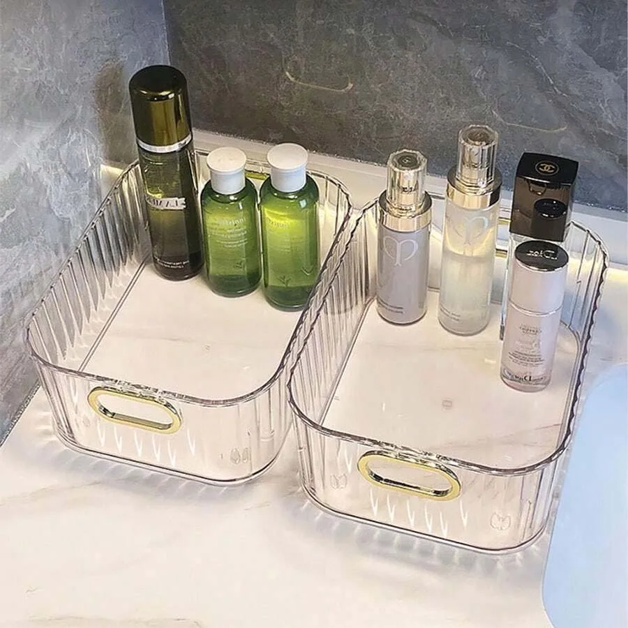 PET Storage Box for Dresser/Tabletop Vanity Storage, Modern Transparent Organizer for Cosmetics, Skin Care and Sundries