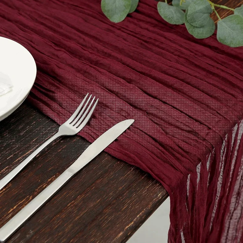 

Table Runner Cheesecloth Table Runner Boho Gauze Cheese Cloth Table Runner Rustic Sheer Runner Long for Wedding Claret 4Pcs