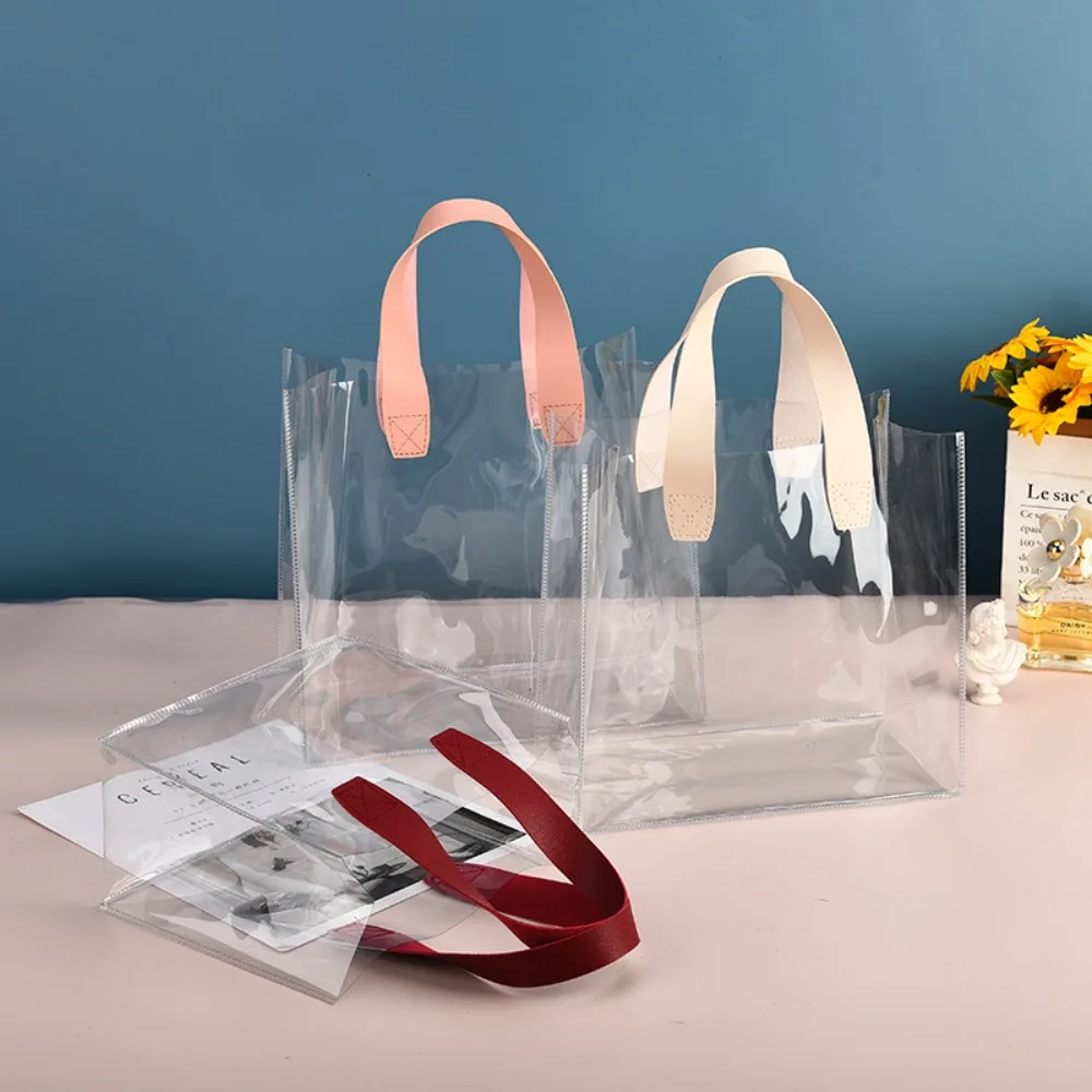 1PC Clear Tote Bag Transparent Shopping Bags Shoulder Handbag PVC Waterproof Storage Bag for Gift Cosmetic Plastic Bags