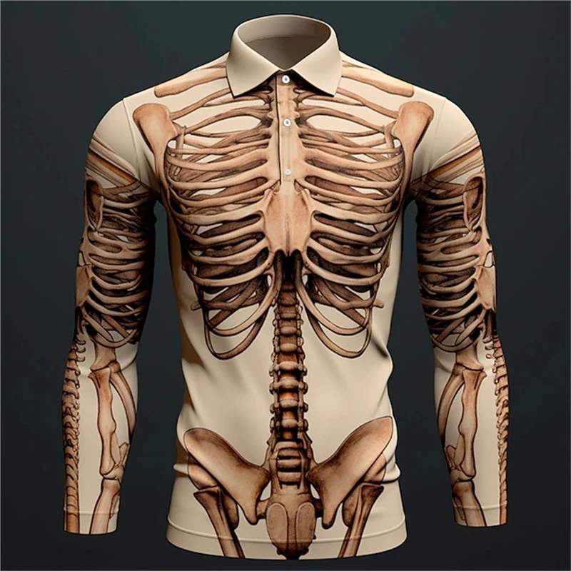 Newest Vintage Skull 3D Printed Long Sleeve Polo Shirts Men Clothing Lapel Casual Fashion Streetwear Hombre Ropa Tops Male Tees