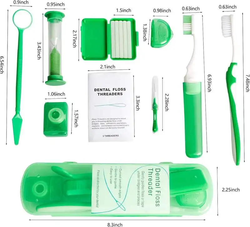 8pcs Orthodontic Oral Care Kit Dental Teeth Cleaning Whitening Tool Portable Travel Interdental Brush Mirror Floss Thread Suit